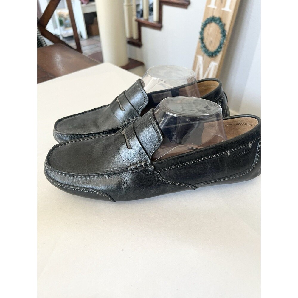 Clarks England Mens Driving Shoes Penny Loafers Leather Sz 9 M Black  Comfort
